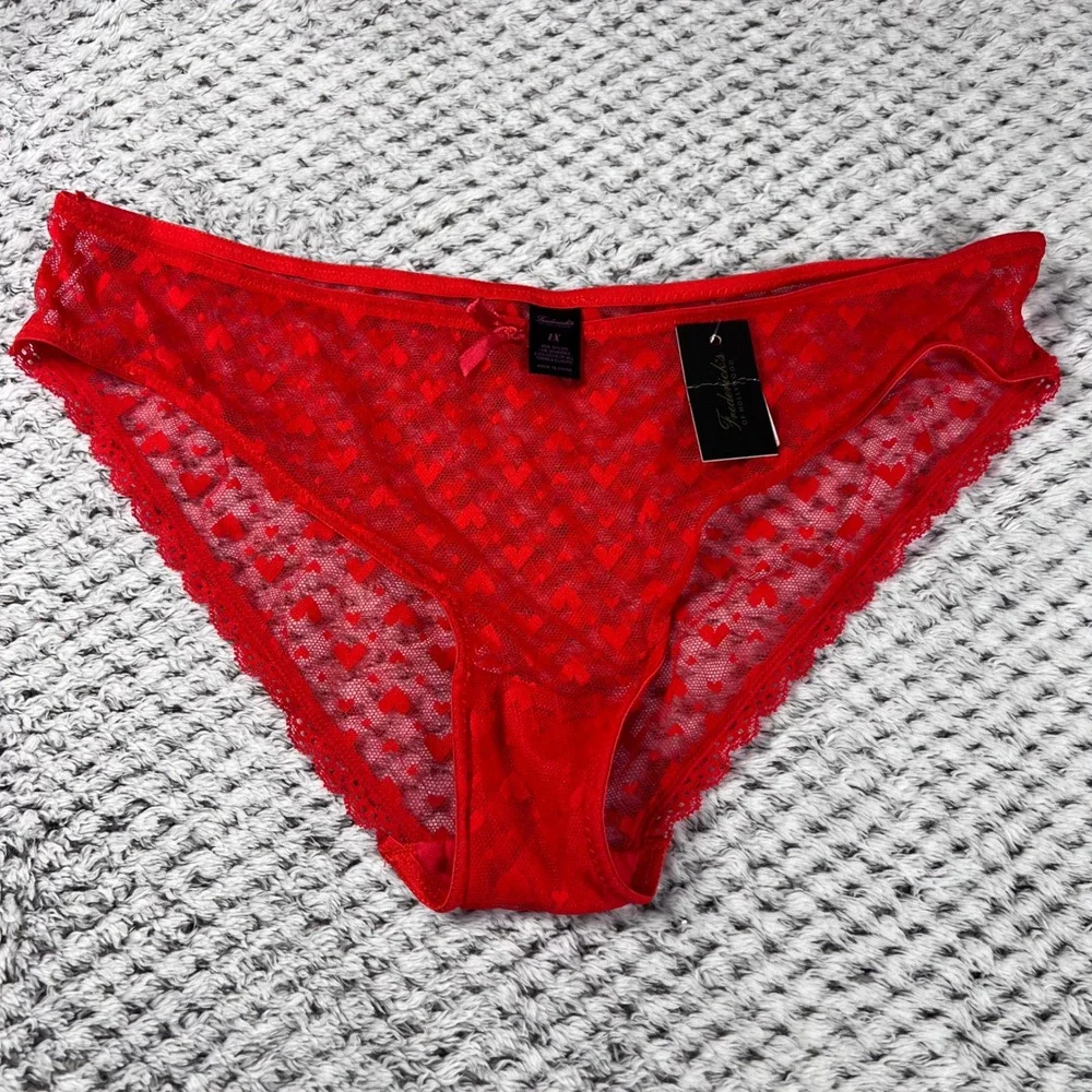 Fredericks of Hollywood Women's Red Heart Lace Bikini Panty Valentine Day 1X NWT